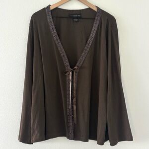 Venezia 100% Cotton Beaded Embroidered Kimono Cardigan Sz 26/28 Brown Boho Fairy